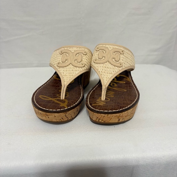 Sam Edelman Ruth wedge thong sandals in linen raffia with a cork platform. - Picture 6 of 10